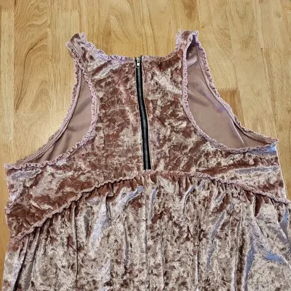 POL Pink Crushed Velvet Tank Mini Dress Zip Back Detail Empire Waist L - Picture 9 of 12